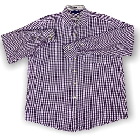 Tommy Hilfiger Men's Gingham Dress Shirt with Contrast Cuffs, 17.5 36/37 - Picture 3 of 8